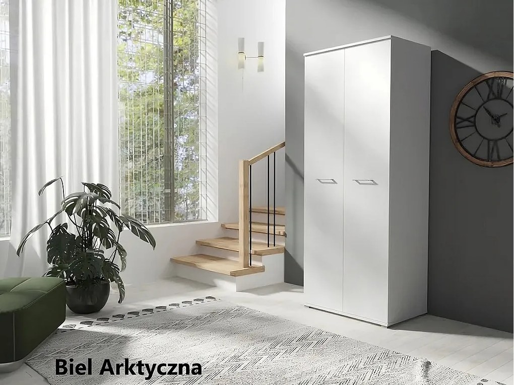 Szafa Otwierana Dwudrzwiowa 80cm x 200cm  BIAŁA | Półki + Wieszak