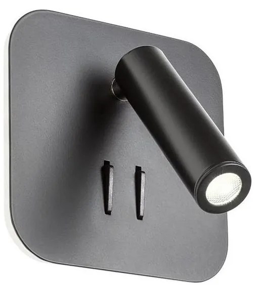 Redo 01-1492 - Kinkiet LED QUDA LED/6W/230V + LED/3W CRI 90 USB, czarny