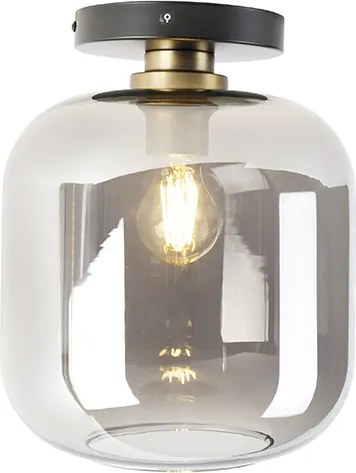 Designerska lampa sufitowa czarna i złota z dymionym szkłem - Zuzanna