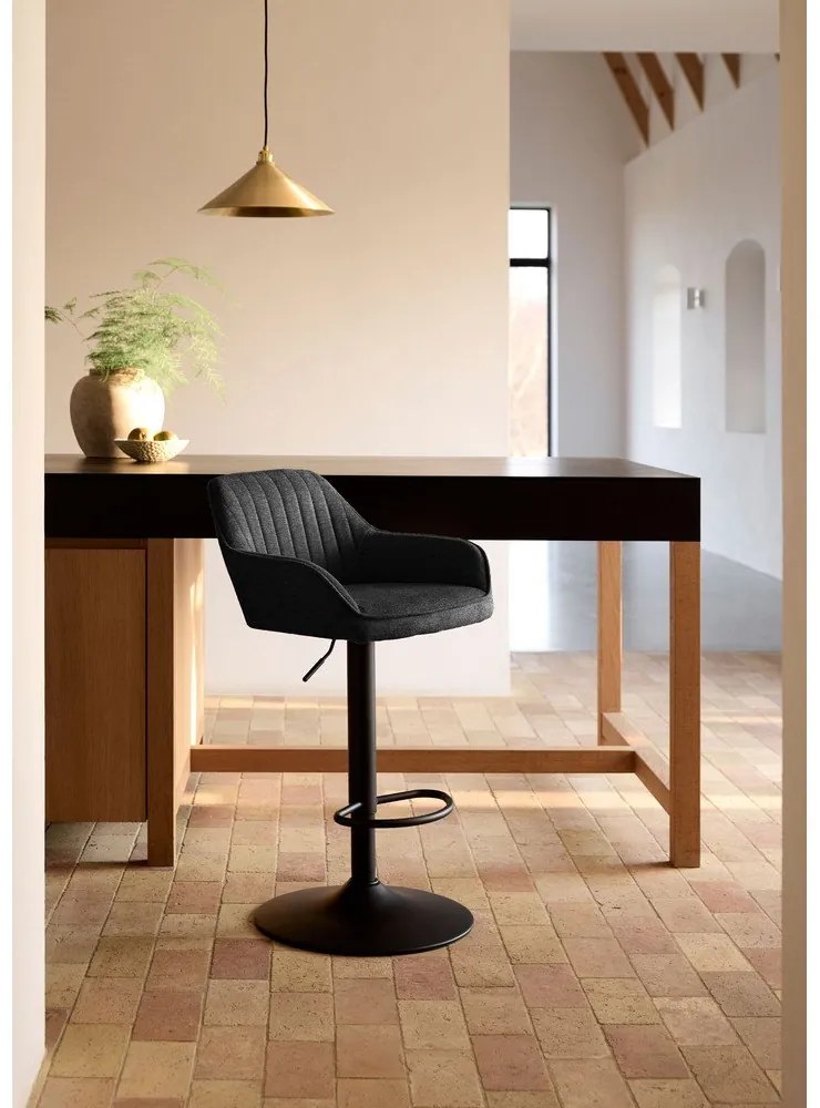 Ciemnoszary tapicerowany hoker z regulowaną wysokością/z podłokietnikami (wysokość siedziska 65 cm) Nolan – Unique Furniture