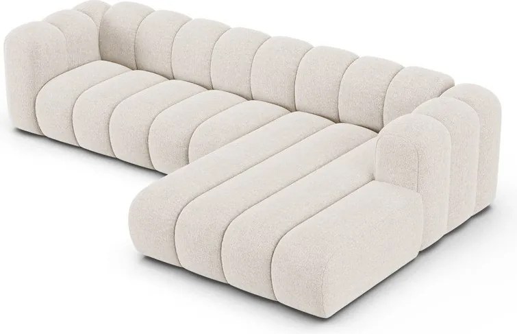 Kremowy narożnik z tkaniny szenilowej (prawostronny/z szezlongiem) Lupine – Micadoni