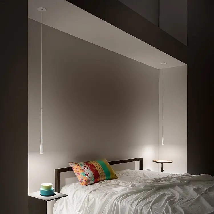 Dafne - Biała lampa wisząca LED 7W 3000K IP20 - Minimalistyczna lampa sufitowa LED z aluminium - Zasilacz w zestawie - Maksymalna długość 145 cm