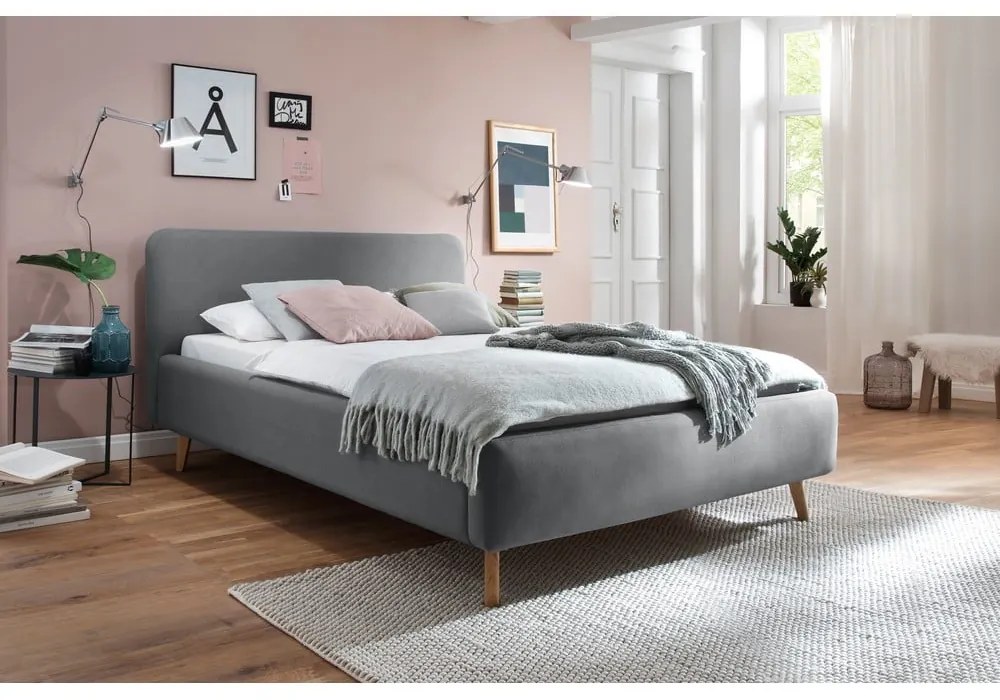 Szare tapicerowane łóżko dwuosobowe 160x200 cm Mattis – Meise Möbel