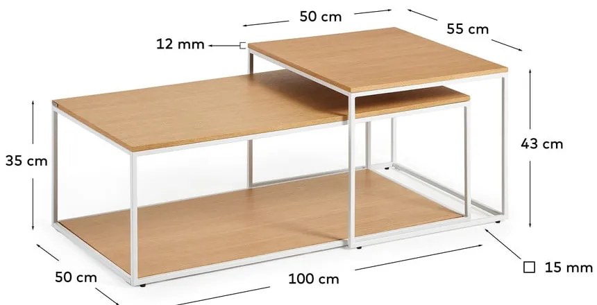 Stoliki zestaw 2 szt. z blatem w dekorze dębu w jasnym naturalnym kolorze 50x100 cm Yoana – Kave Home