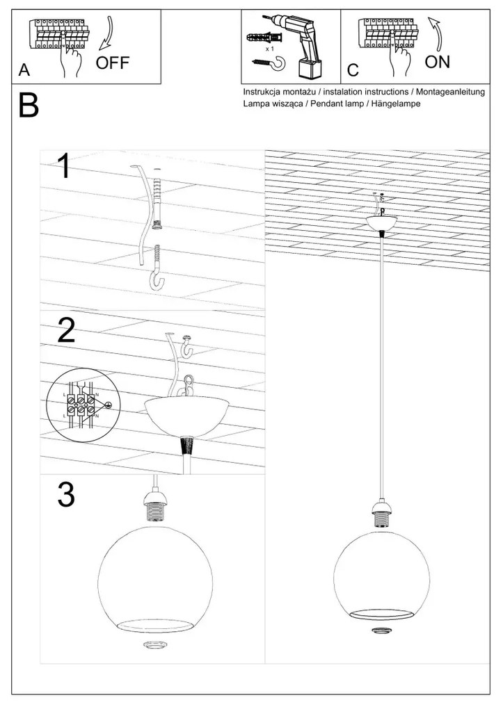 Lampa wisząca BALL transparentna SOLLUX  LIGHTING