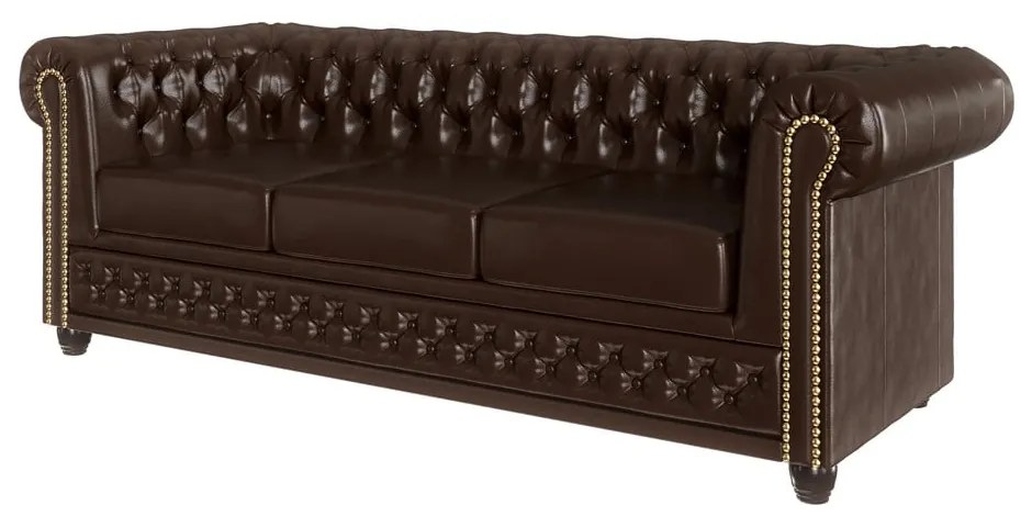 Ciemnobrązowa rozkładana sofa z imitacji skóry 203 cm York – Ropez