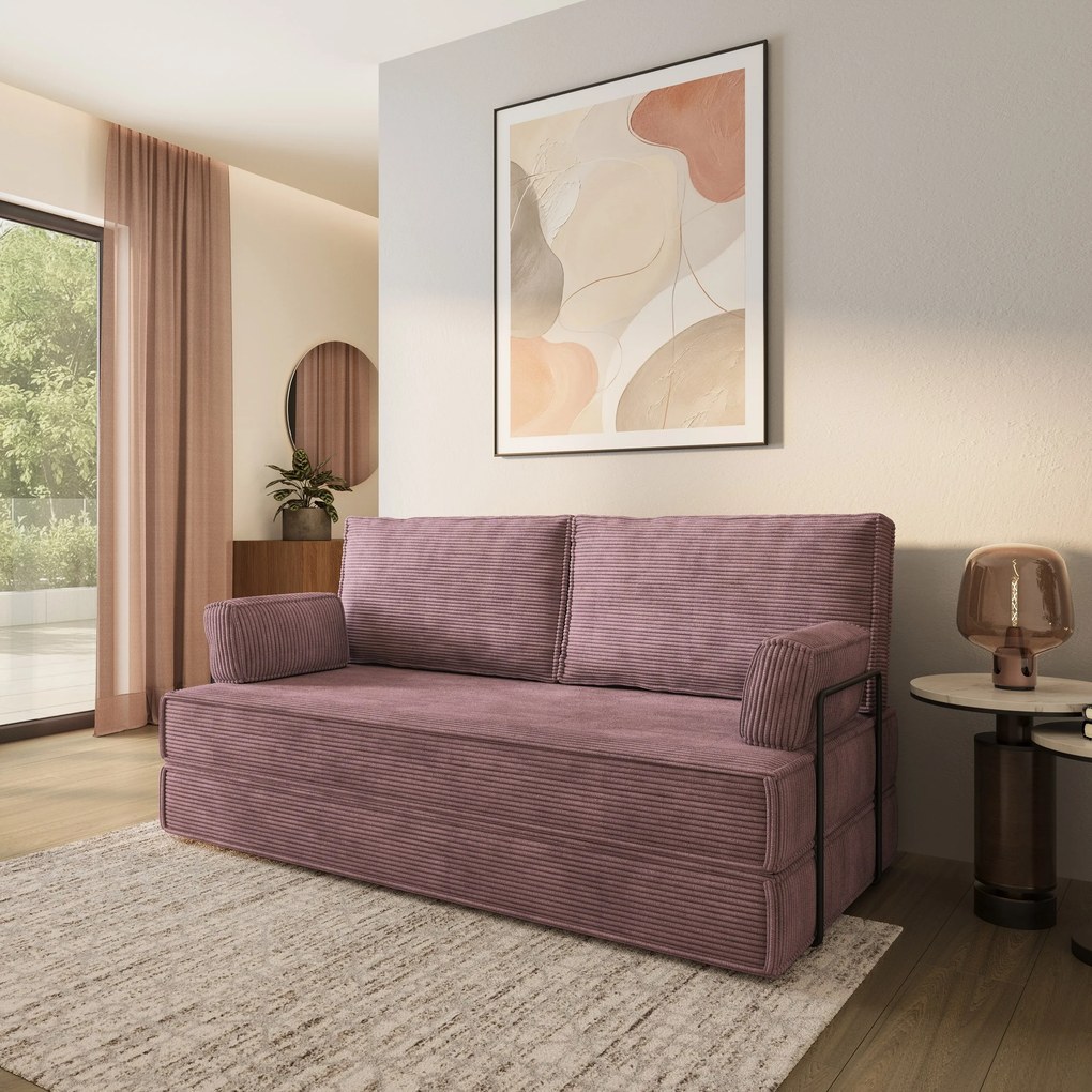 Masseno Sofa piankowa SILAR z funkcją spania, Kanapa z pianki do salonu, Bezmontażowa, Tkanina sztruksowa – Wrzosowy POSO 130