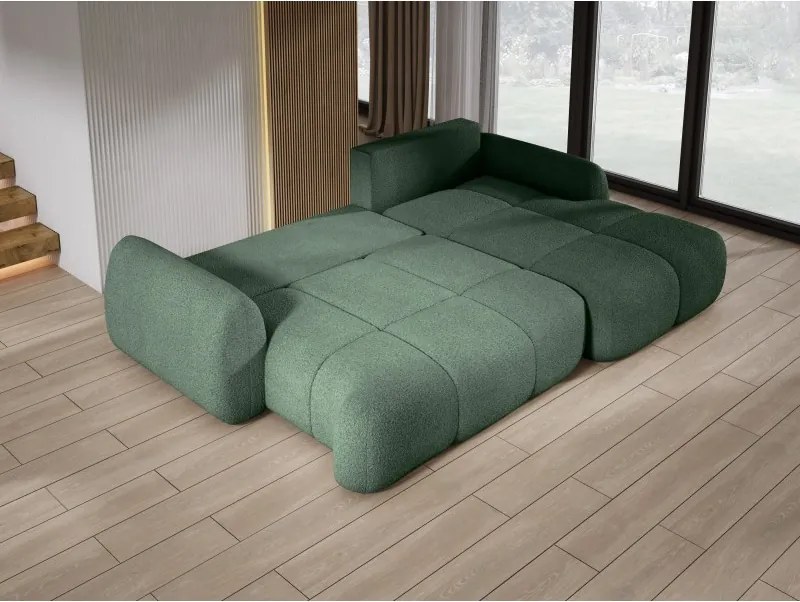 Narożnik COCO z funkcją spania, poduszkami i pojemnikiem NowOrNever 37 Ciemno Zielony