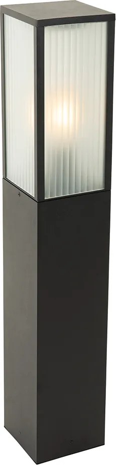 Lampa stojąca zewnętrzna czarna z żebrowanym szkłem 80 cm IP44 - Charlois
