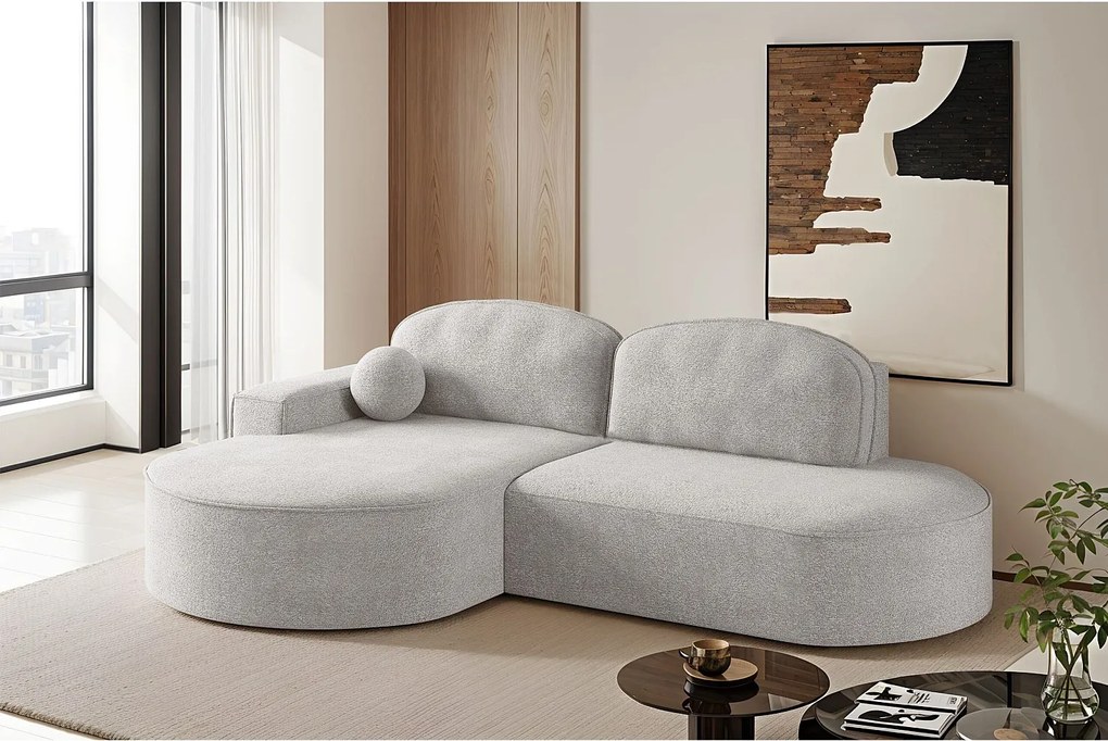 Narożnik z funkcją spania i pojemnikiem Modena Runden, tkanina Arena, Jasnoszary, Lewy