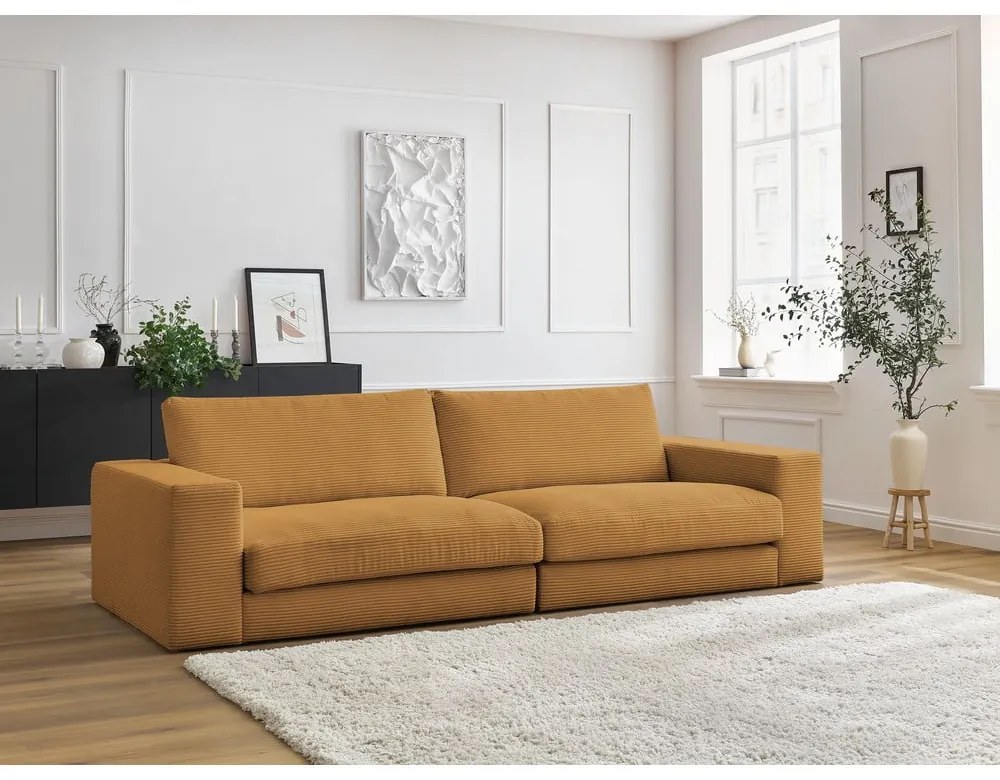 Musztardowa sztruksowa sofa 274 cm Leonard – Bobochic Paris
