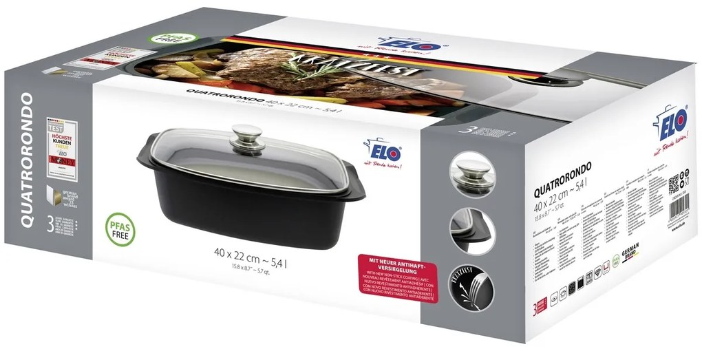 Elo 90932 Basic Naczynie do pieczenia ze szklanąpokrywką Quatrorondo 40 x 22 cm