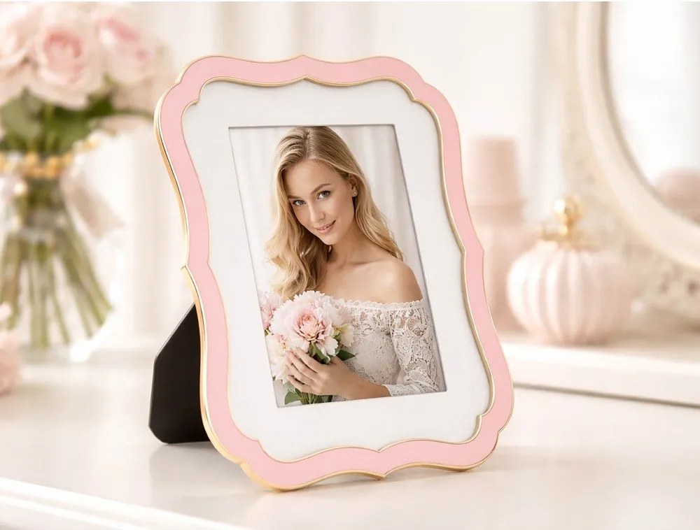 Jasnoróżowa metalowa/szklana ramka stojąca 17x22 cm Margot – Mauro Ferretti