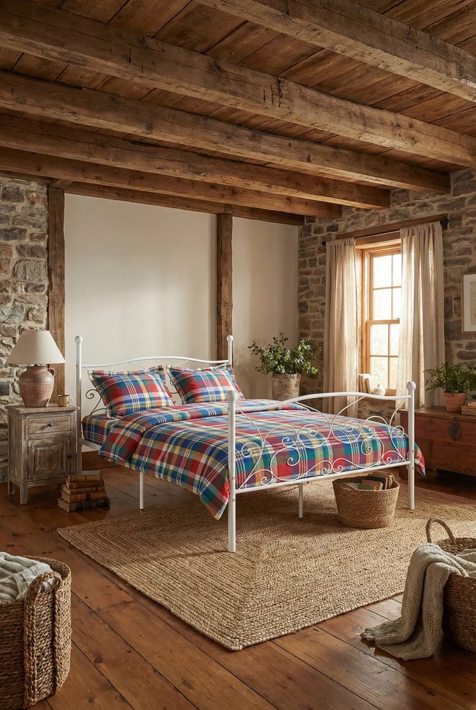 Białe metalowe łóżko rustykalne 140x200 cm B0-P56