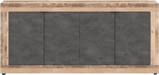 Komoda Czterodrzwiowa BLAGO 180 cm Czarny/Surowy Dąb Loft