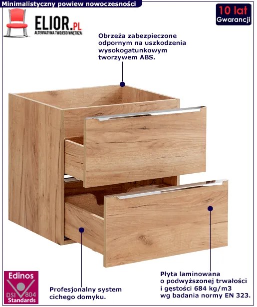 Podwieszana szafka łazienkowa pod umywalkę z szufladami - Malta 3X Dąb 60 cm