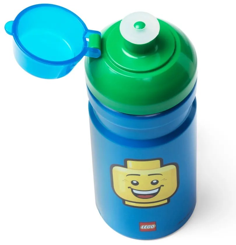 Niebieska butelka na wodę z zieloną zakrętką LEGO® Iconic, 390 ml