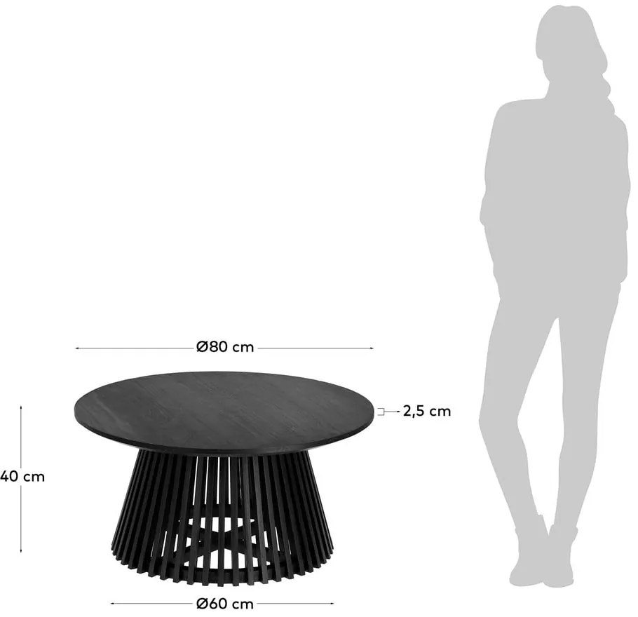Czarny stolik z drewna tekowego Kave Home Irune, ⌀ 80 cm
