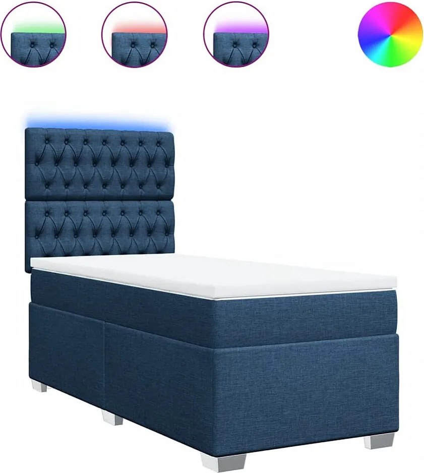 Łóżko z listwami i materacem w kolorze niebieskim 90x190 cm Tkanina LED USB Regulowane pod względem wysokości