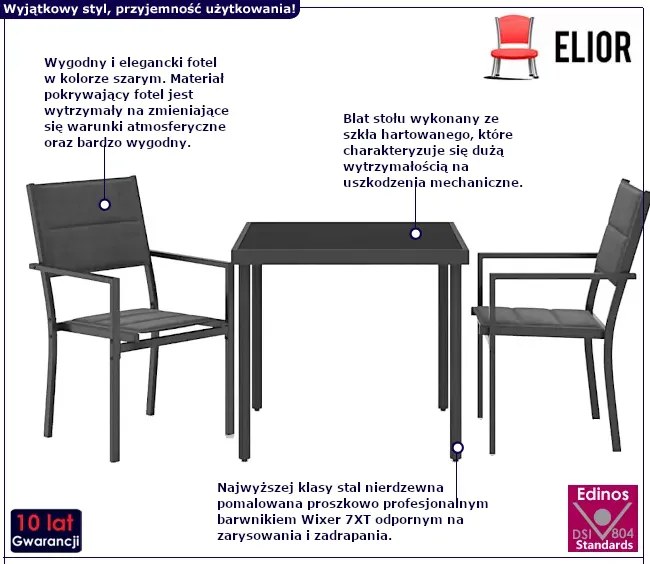 Zestaw mebli ogrodowych ze stalową konstrukcją - Fedo