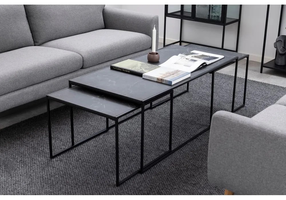 Stoliki z blatem w dekorze marmuru w kolorze matowej czerni zestaw 3 szt. 60x120 cm Infinity – Actona