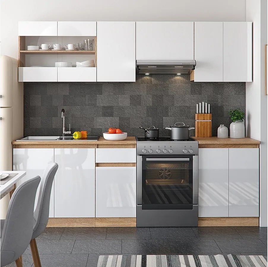 Szafka kuchenna biały wysoki połysk/biały 240x60x81.6 raul