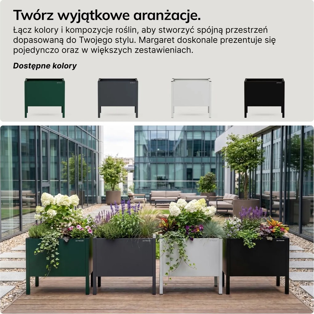 Metalowa donica ogrodowa - osłona Daisy mała, 40 × 25 × 35 cm, czarna