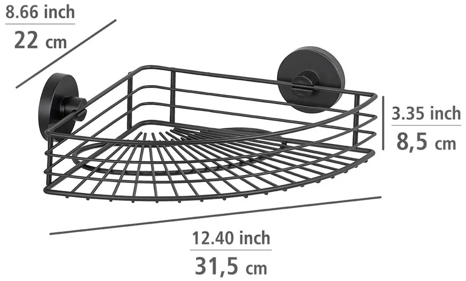 Czarna narożna półka łazienkowa Wenko Vacuum-Loc® Bari