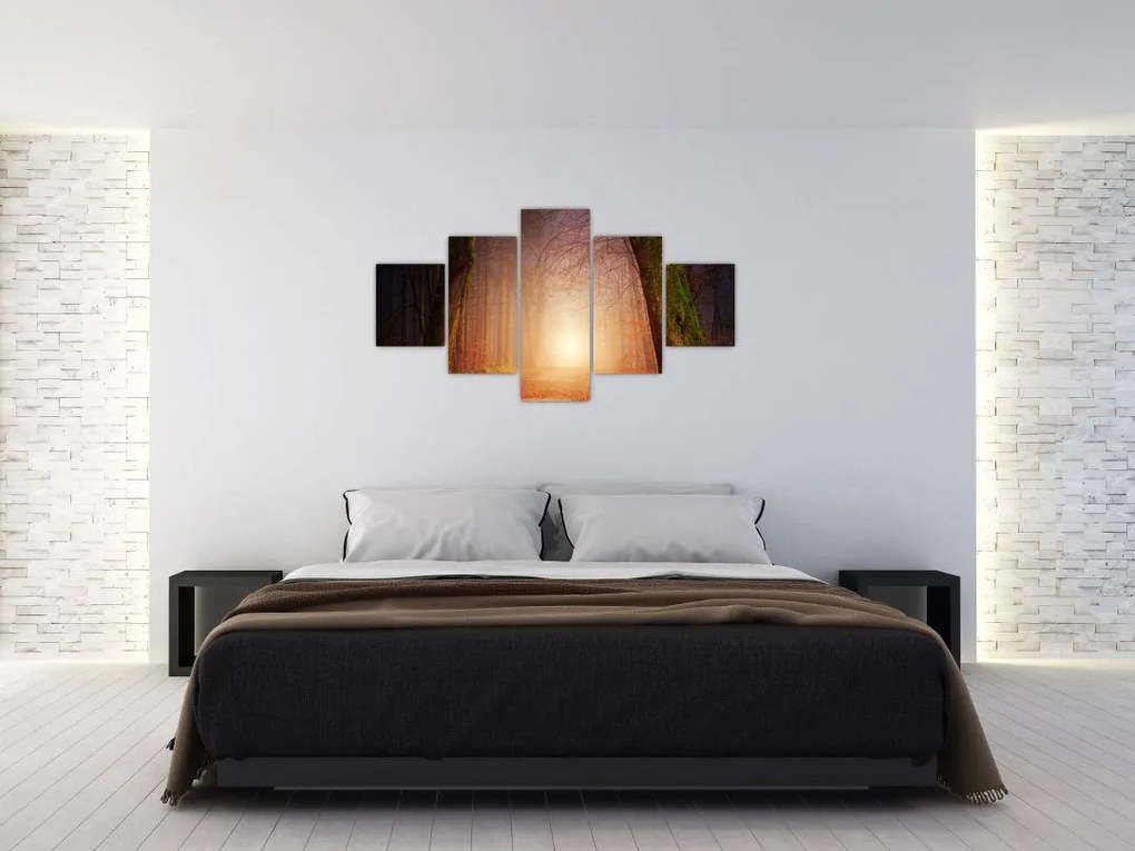 Obraz jesiennego lasu we mgle (125x70 cm)
