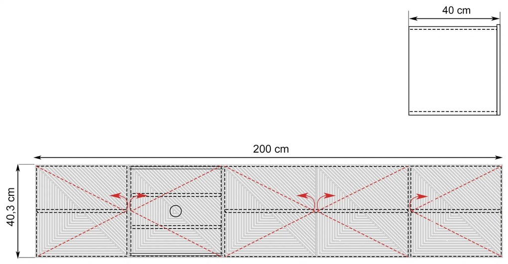 Szafka RTV wisząca Asha 200 cm z ryflowanym frontem - artisan / czarny mat