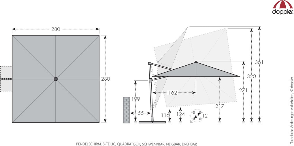 Doppler myZone 280 x 280 cm jasnoszary