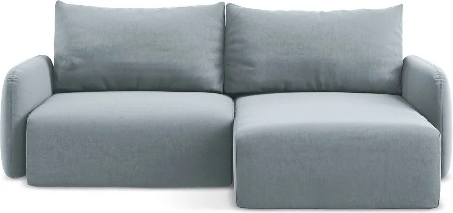 Niebieski aksamitny rozkładany/ze schowkiem narożnik (prawostronny/z szezlongiem) Kalena – Makamii