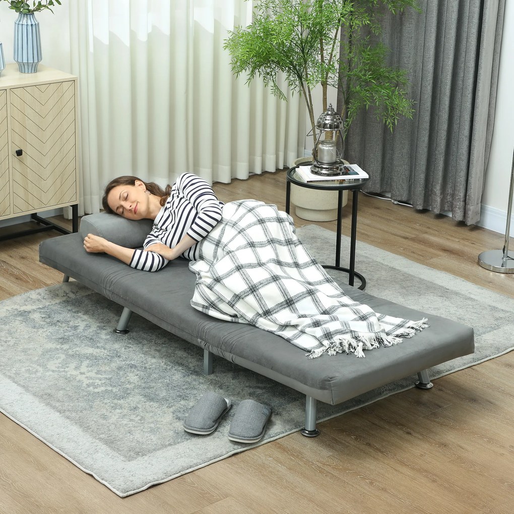 HOMCOM Składany fotel z funkcją łóżka, rozkładany fotel relaksacyjny w stylu welurowym, regulowane oparcie, 75 x 70 x 75 cm, Szary