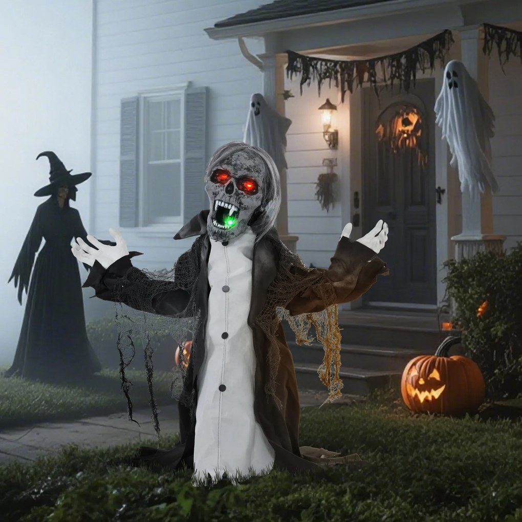 HOMCOM Dekoracja Halloween, Szkielet/Zombi, ruchomy, sensor ruchu, LEDy i dźwięki, 75 cm