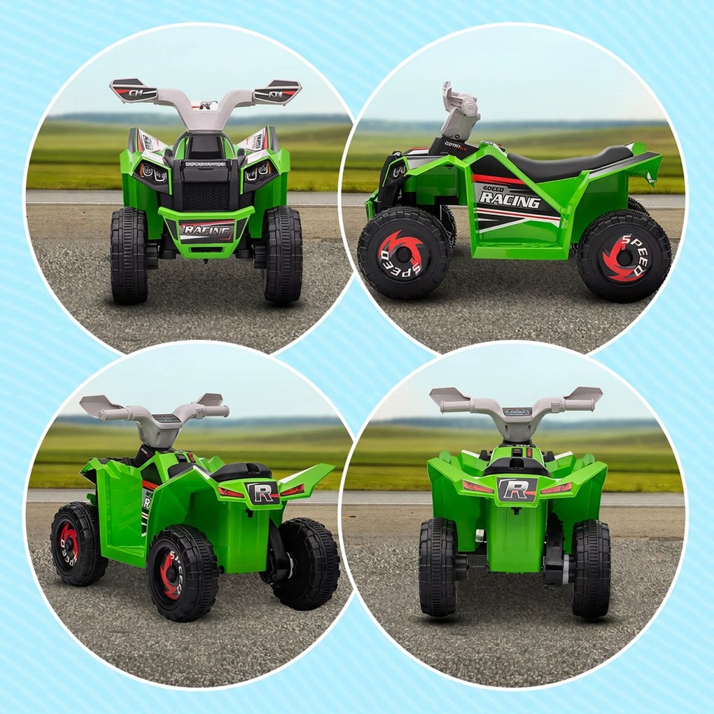 HOMCOM Elektryczny quad dla dzieci, 2,5 km/h, bieg przód &amp; tył, dla 18-36 miesięcy, Zielony