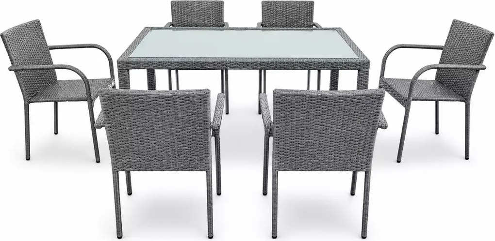 Terravita – elegancki zestaw mebli ogrodowych z technorattanu dla 6 osób, z poduszkami, dostępny w 3 kolorach