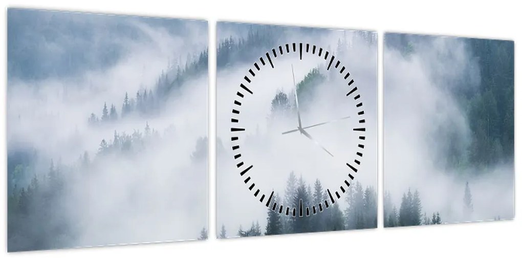 Obraz - Drzewa we mgle (z zegarem) (90x30 cm)
