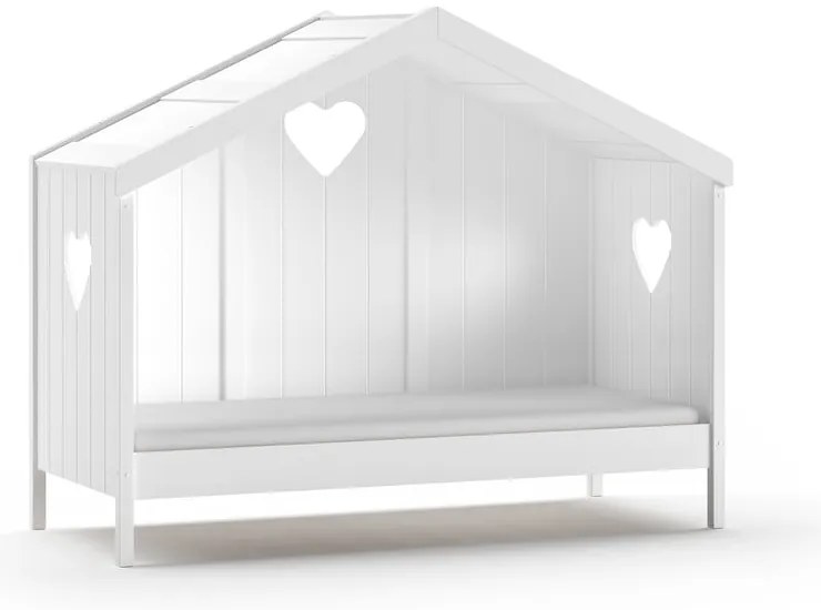 Białe łóżko dziecięce z litego drewna sosnowego w kształcie domku z wysuwanym łóżkiem ze schowkiem 90x200 cm AMORI – Vipack