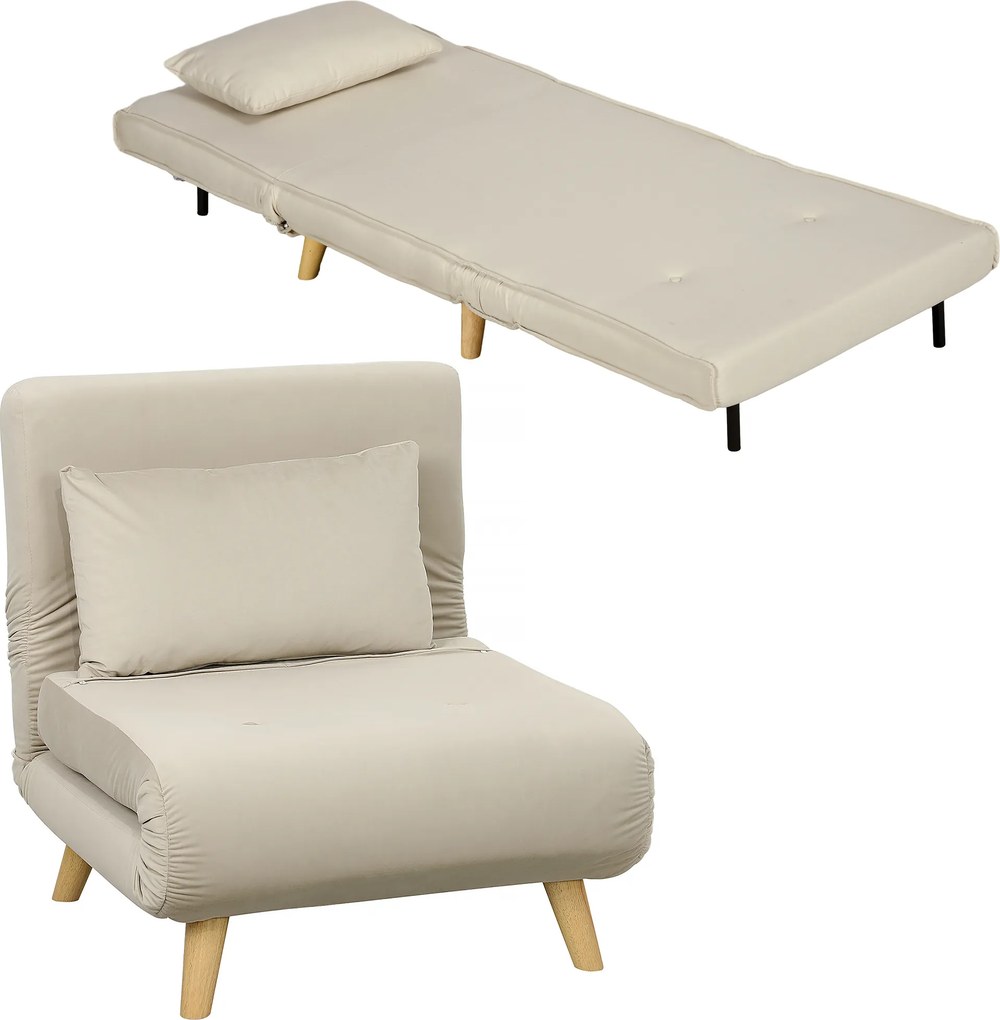 HOMCOM Fotel 2 w 1, fotel relaksacyjny, łóżko dla gości, 72 cm x 78 cm x 79 cm, Szary | Aosom PL