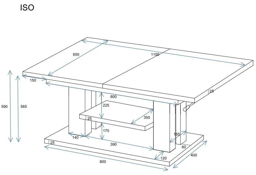 Ława rozkładana podnoszona ISO 110(170)x65 dąb natura ENDO