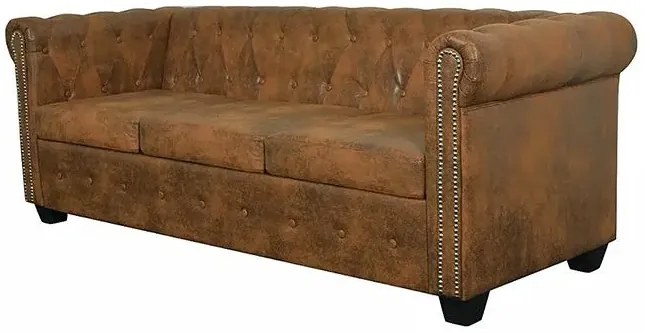 3-osobowa brązowa sofa w stylu Chesterfield - Xavier 3Q