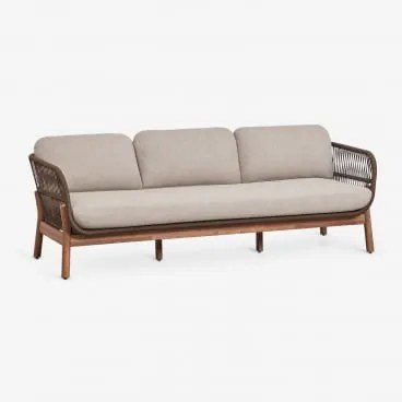 Sofa Ogrodowy 3-osobowy Z Drewna Akacjowego I Plecionej Liny Karvia Akacja Brąz & Tkanina W Kolorze Orzecha Laskowego - Sklum