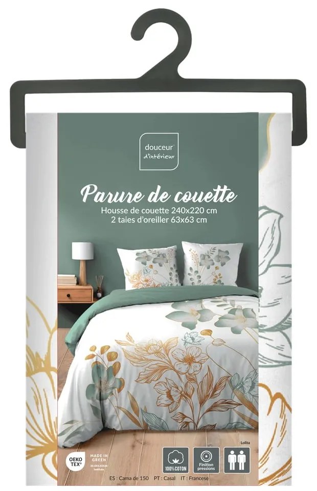Biało-zielona bawełniana pościel dwuosobowa 240x220 cm Lolita – douceur d'intérieur