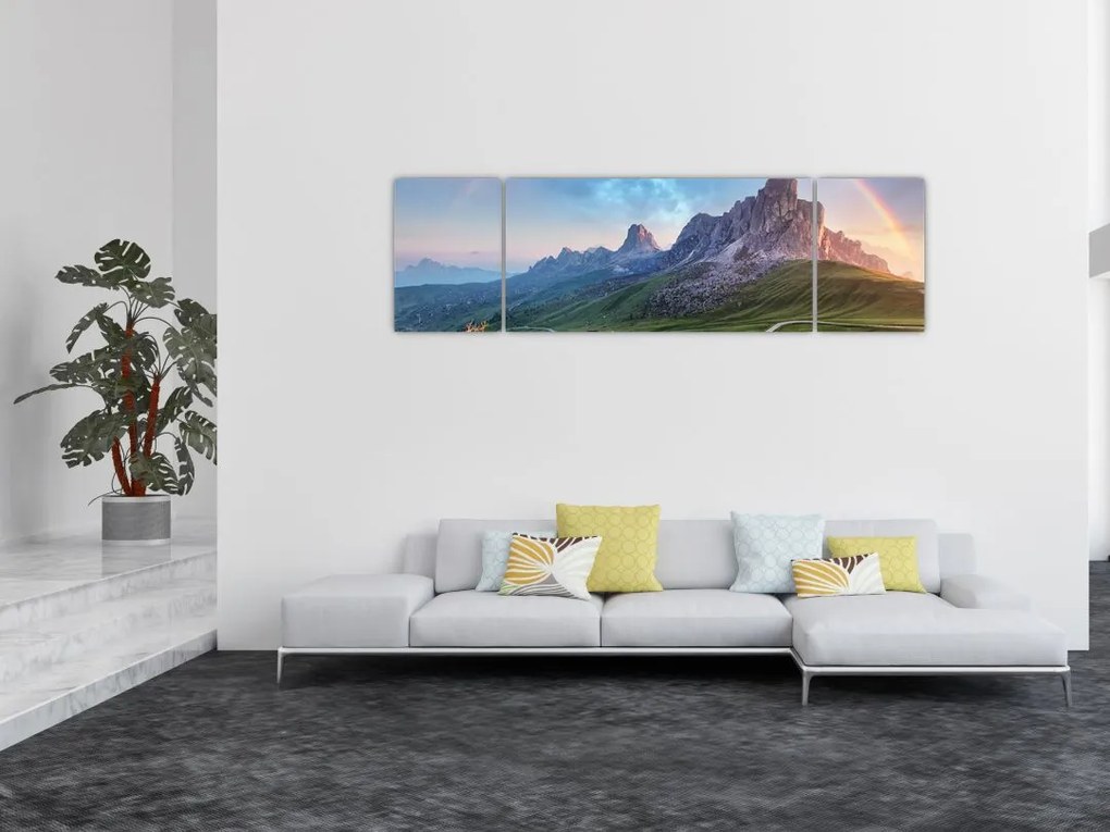 Obraz tęczy nad skałami (170x50 cm)