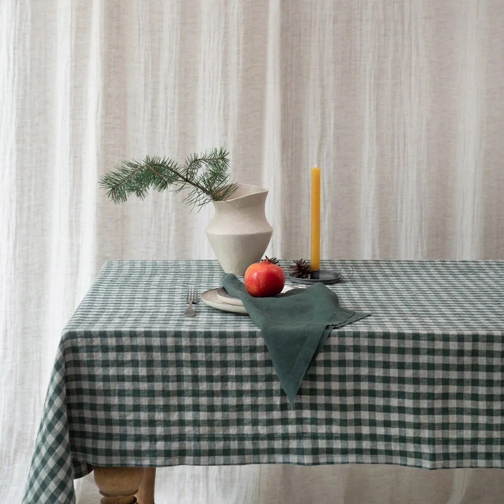 Lniany obrus 140x250 cm Forest Green Gingham – Linen Tales