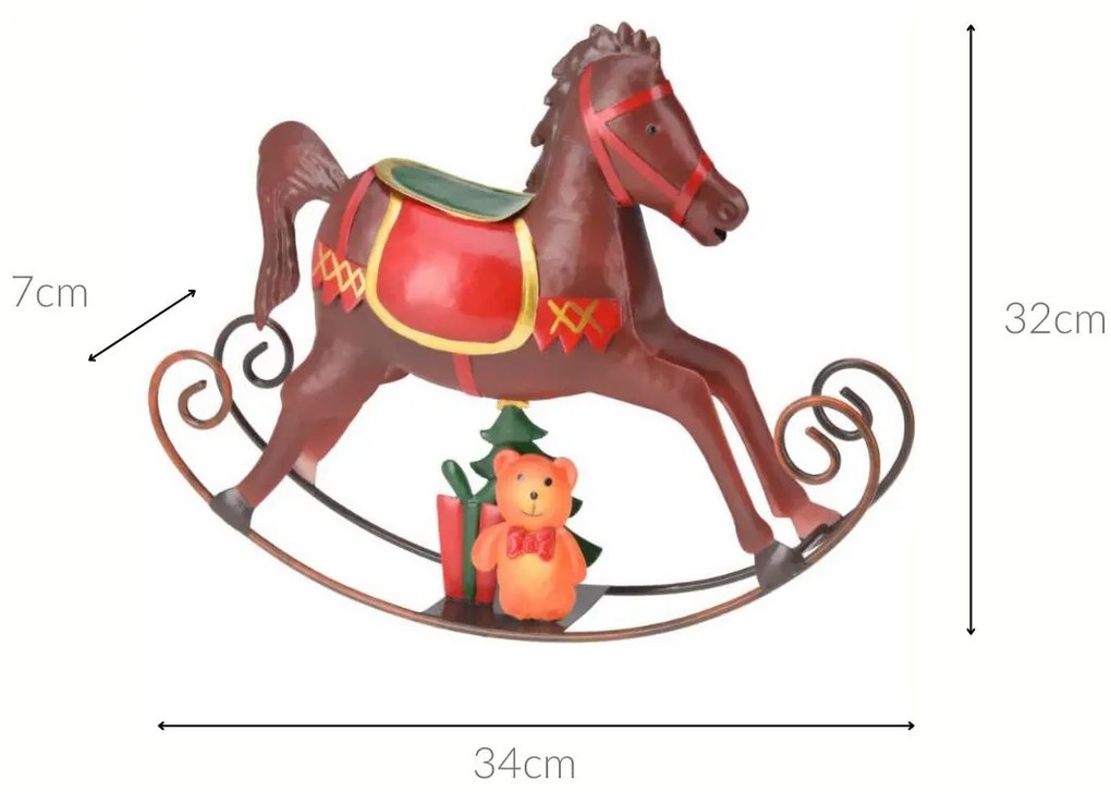 Metalowy konik na biegunach, świąteczna figurka 34 cm