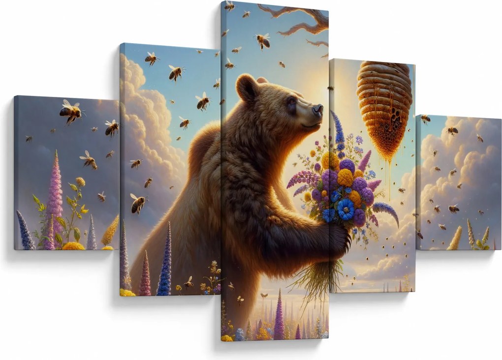 Obraz - Niedźwiedź i pszczoły (125x70 cm)