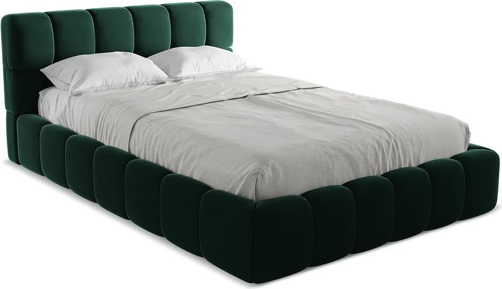 Łóżko 160 x 228 - z weluru - butelkowa zieleń - NALU