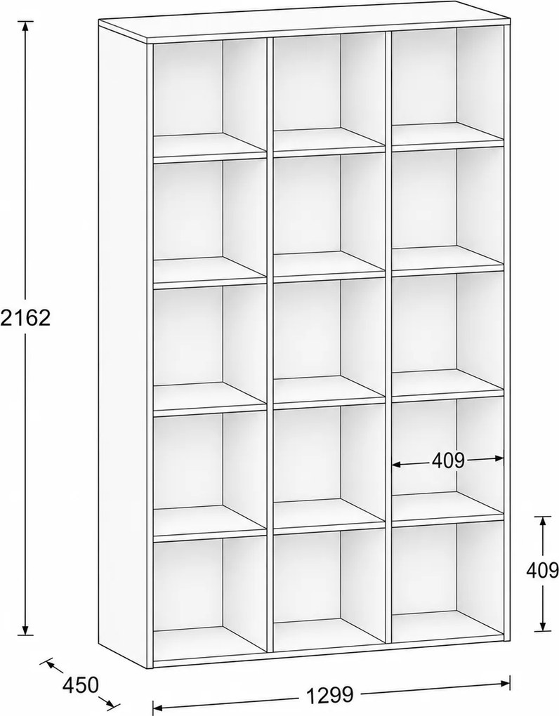 Regał FRAME, wysoki, 3 kolumny, 2162 x 1299 x 450 mm, szary