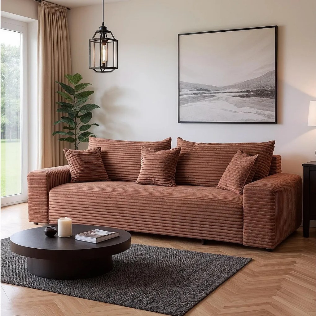 Rozkładana Sofa z Weluru Sztruksowego z Pojemnikiem, Ceglasta Czerwień 265 cm - CORDO